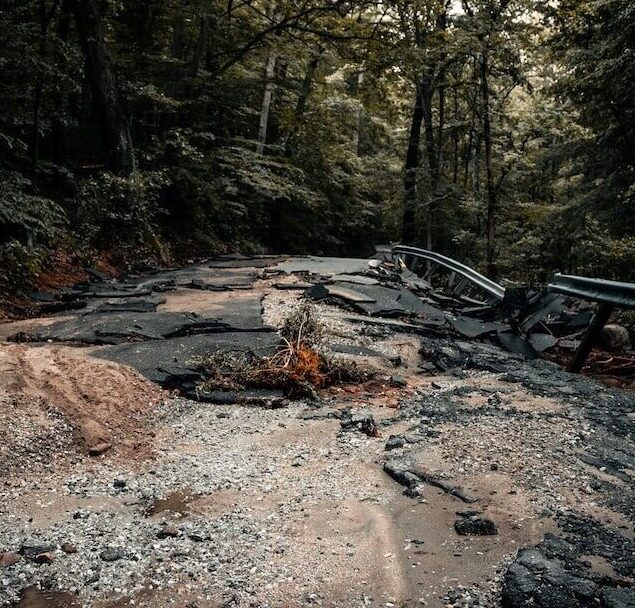 Road destroyed by wild fire